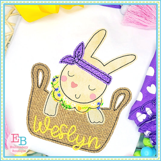 Bunny Girl Basket Bean Stitch Applique, Applique, opensolutis