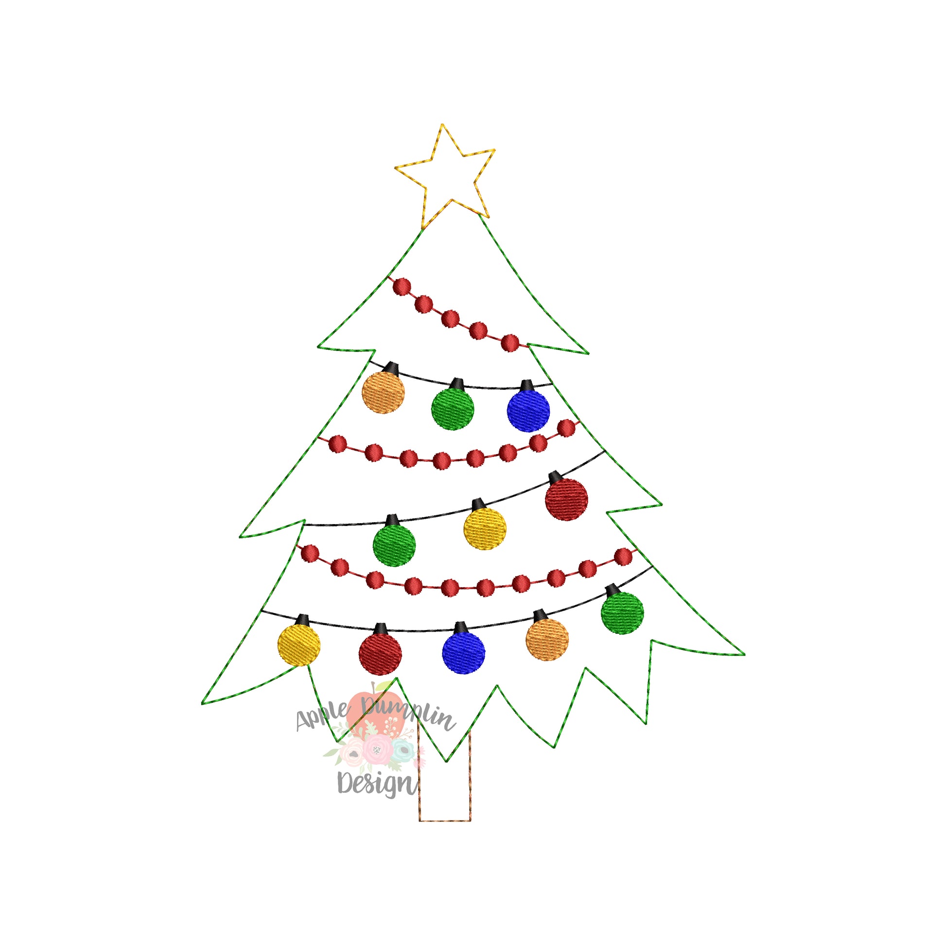 Christmas Tree Bean Stitch Applique Design, Applique