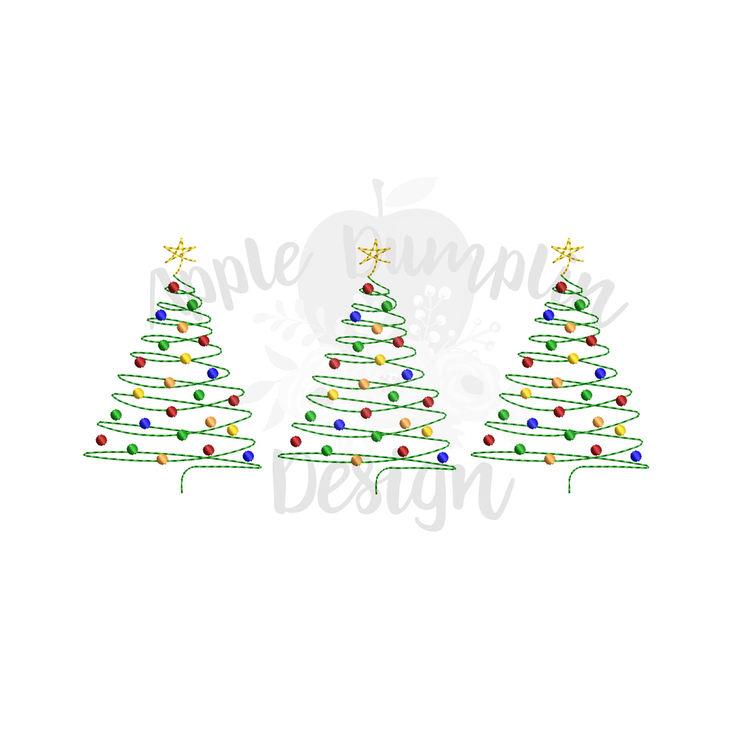 Christmas Tree Trio Embroidery Design, Embroidery