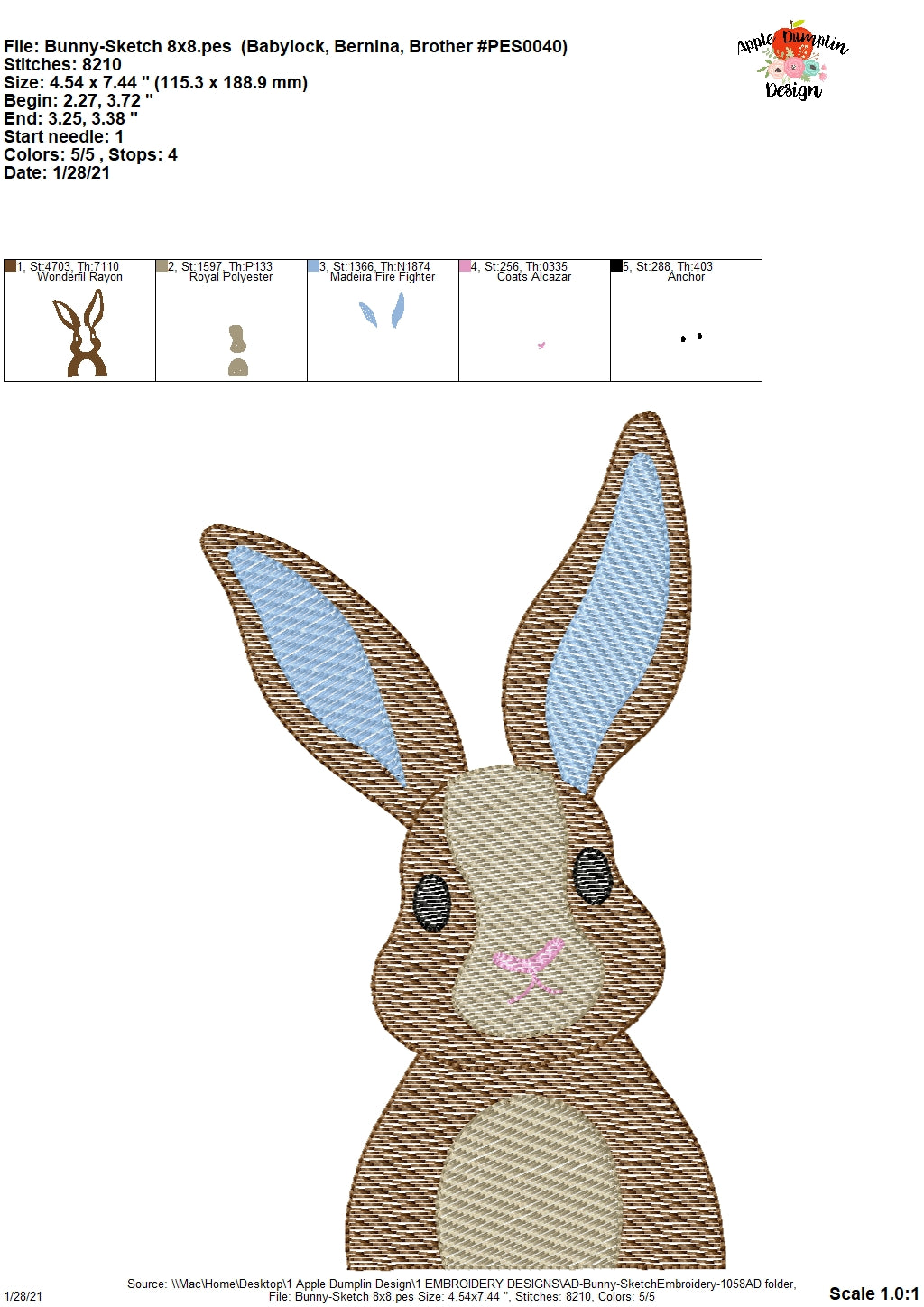 Bunny Sketch Embroidery Design | Embroidery Boutique