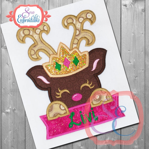 Deer Tiara with Banner Applique, Applique