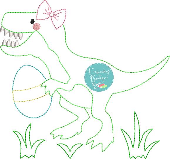 Easter Dinosaur Bow Bean Stitch Applique, Applique, opensolutis