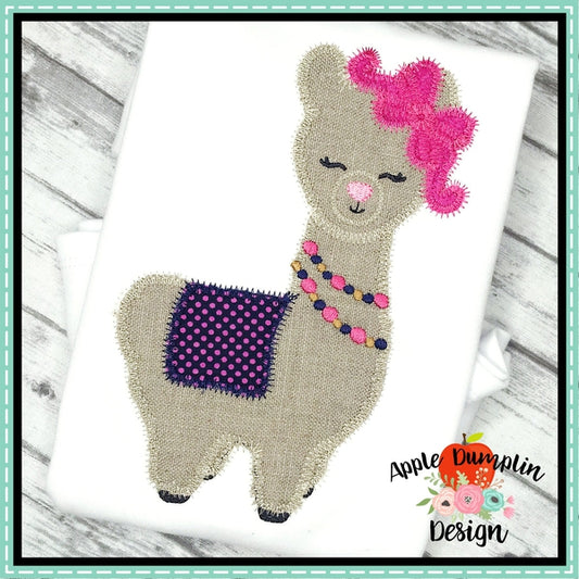 Llama with Bow Zigzag Applique Design, applique