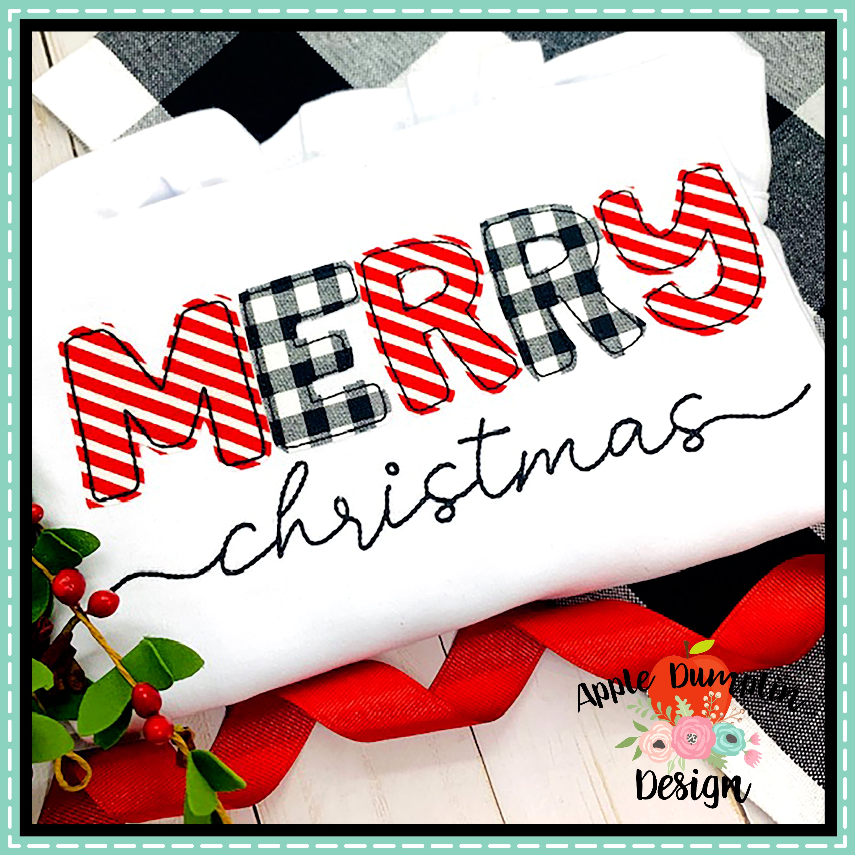 Merry Christmas Bean Stitch Applique  Design