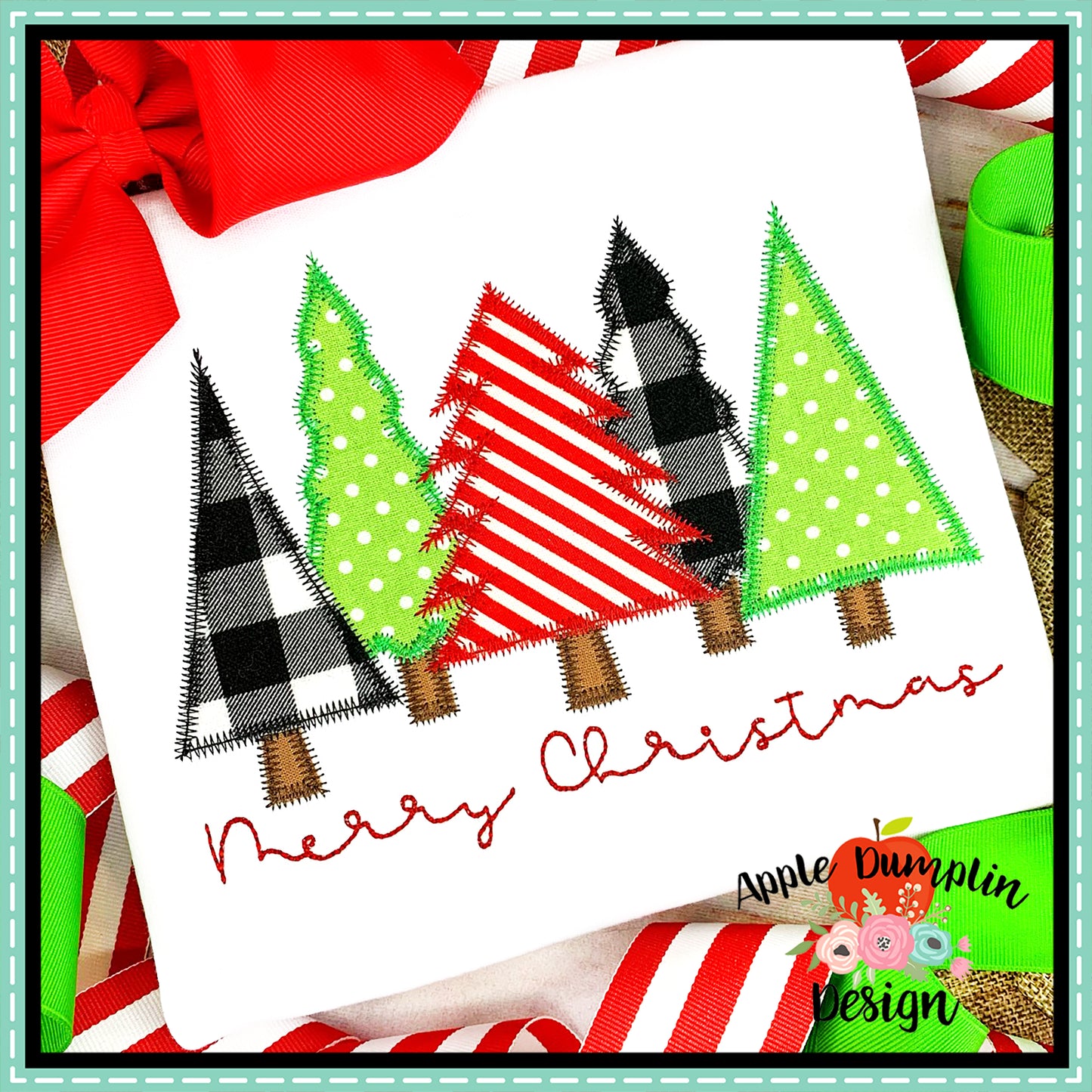 Merry Christmas Trees Zigzag Applique  Design, Applique