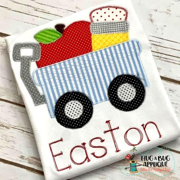 Apple Pencil Wagon Zig Zag Stitch Applique Design, Applique