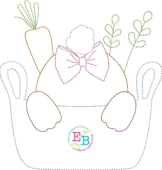 Bunny Tail Bow Basket Bean Stitch Applique, Applique, opensolutis