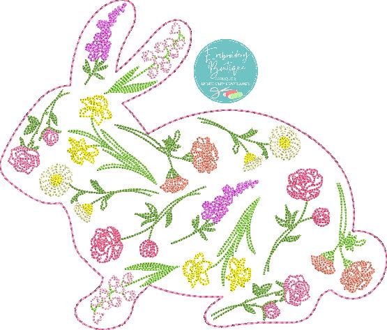 Bunny Wildflower Overlay Applique, Applique, opensolutis