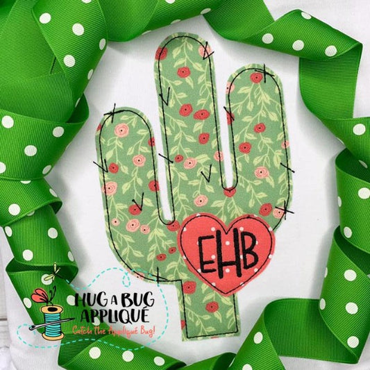 Cactus Heart Bean Stitch Applique Design, Applique