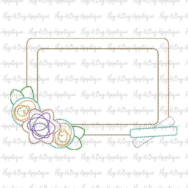 Chalkboard Flowers Bean Stitch Applique Design, Applique
