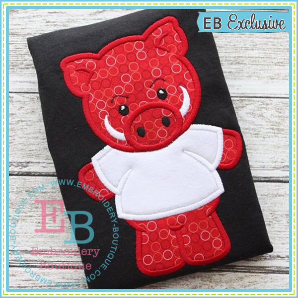 Boy Pig Mascot Applique, Applique