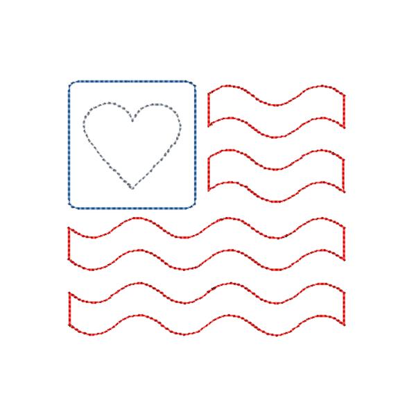 Flag Heart Wave Bean Stitch Applique Design, Applique