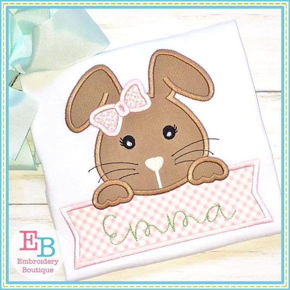 Girl Bunny Banner Satin Applique | Embroidery Boutique
