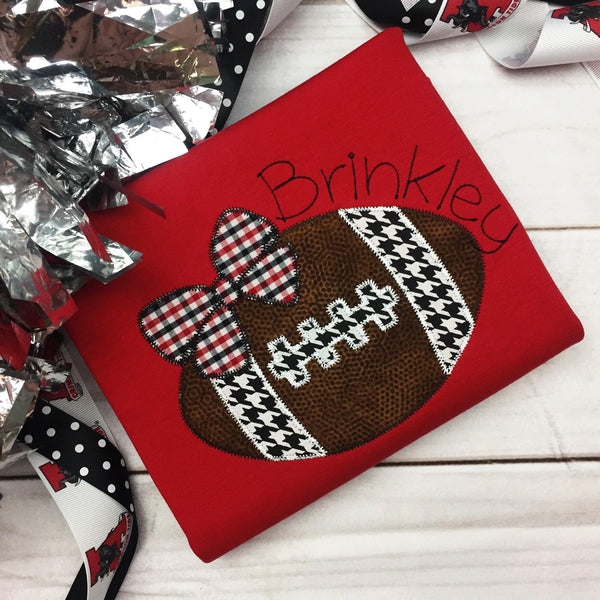 Football Bow Zig Zag Stitch Applique Design, Applique