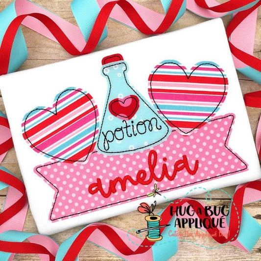 Love Potion Banner Bean Stitch Applique Design, Applique