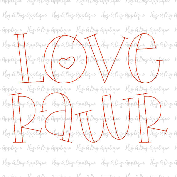 Love Rawr Bean Stitch Applique Font, Applique Alphabet