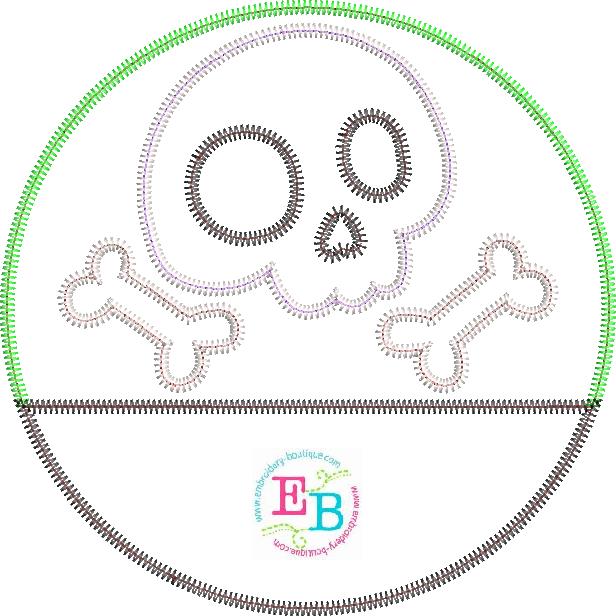 Skull Bones Circle Split Zigzag Stitch Applique, Applique