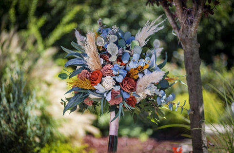 Wood flower arrangement