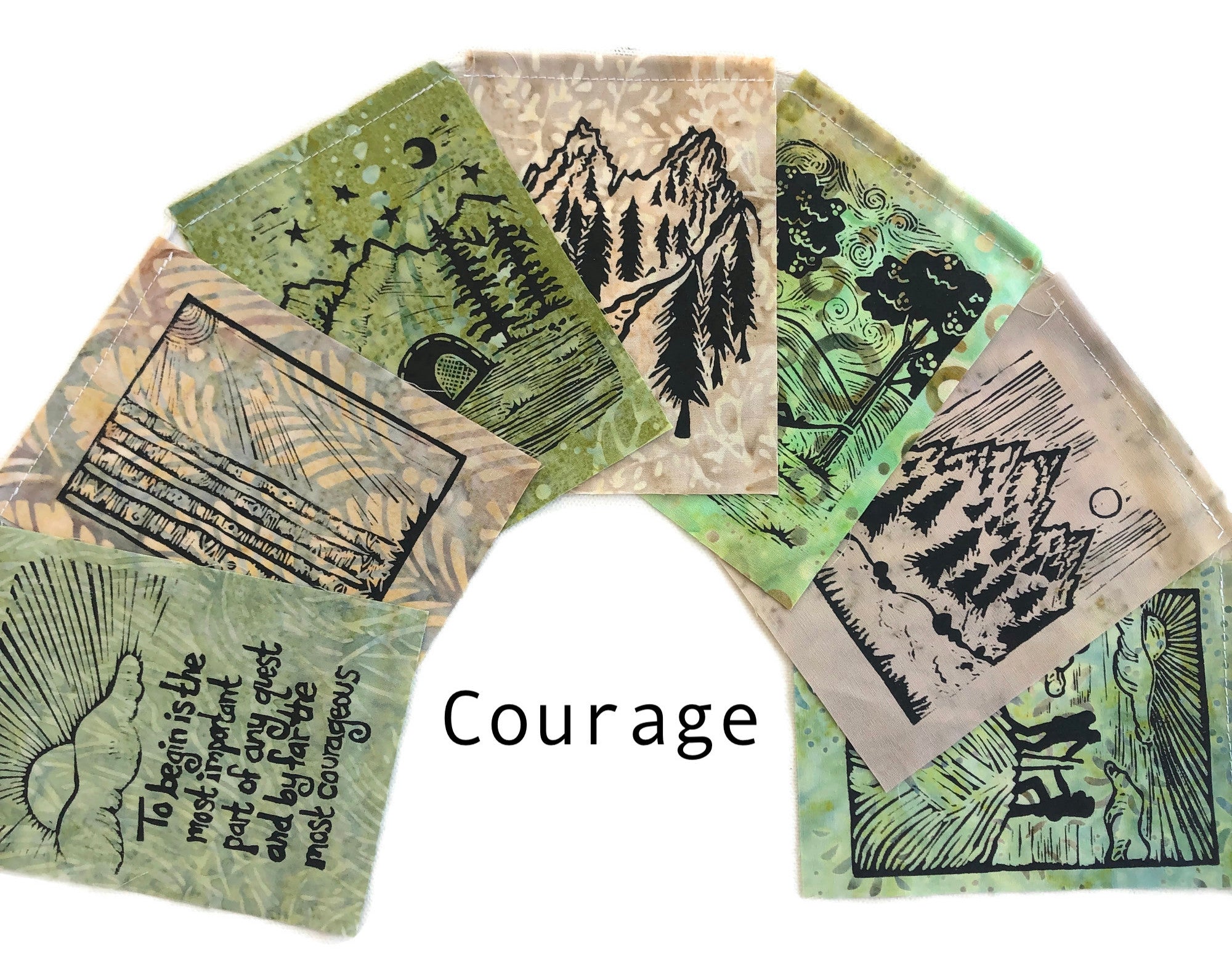 Small Flag Set with images and words to celebrate courage with a quote and images of the outdoors.