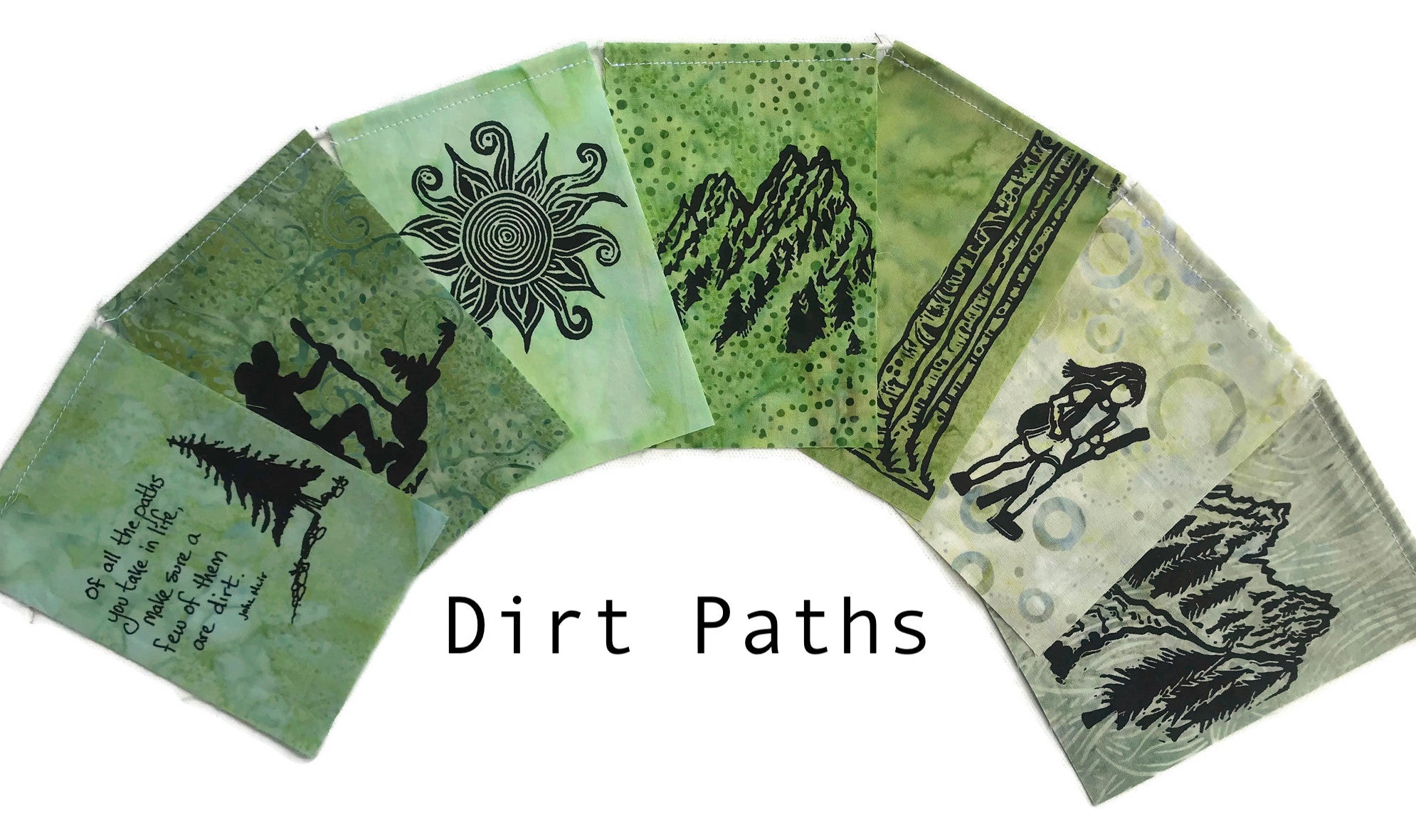 Small Flag Set with images and words to celebrate Hiking and taking dirt paths to celebrate the outdoors.