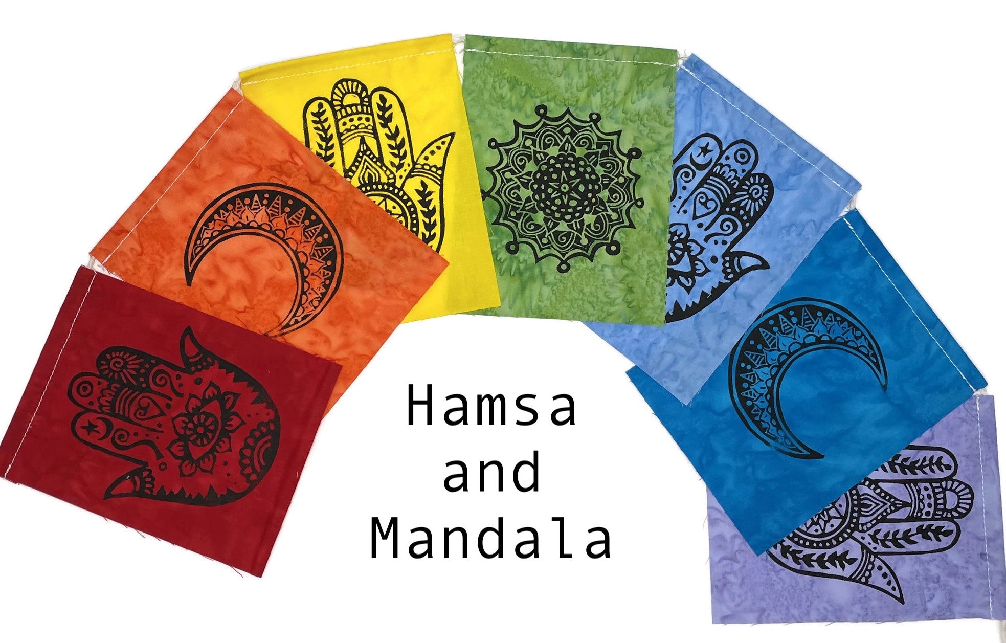 Small Flag Set with images of hamsas and Mandalas