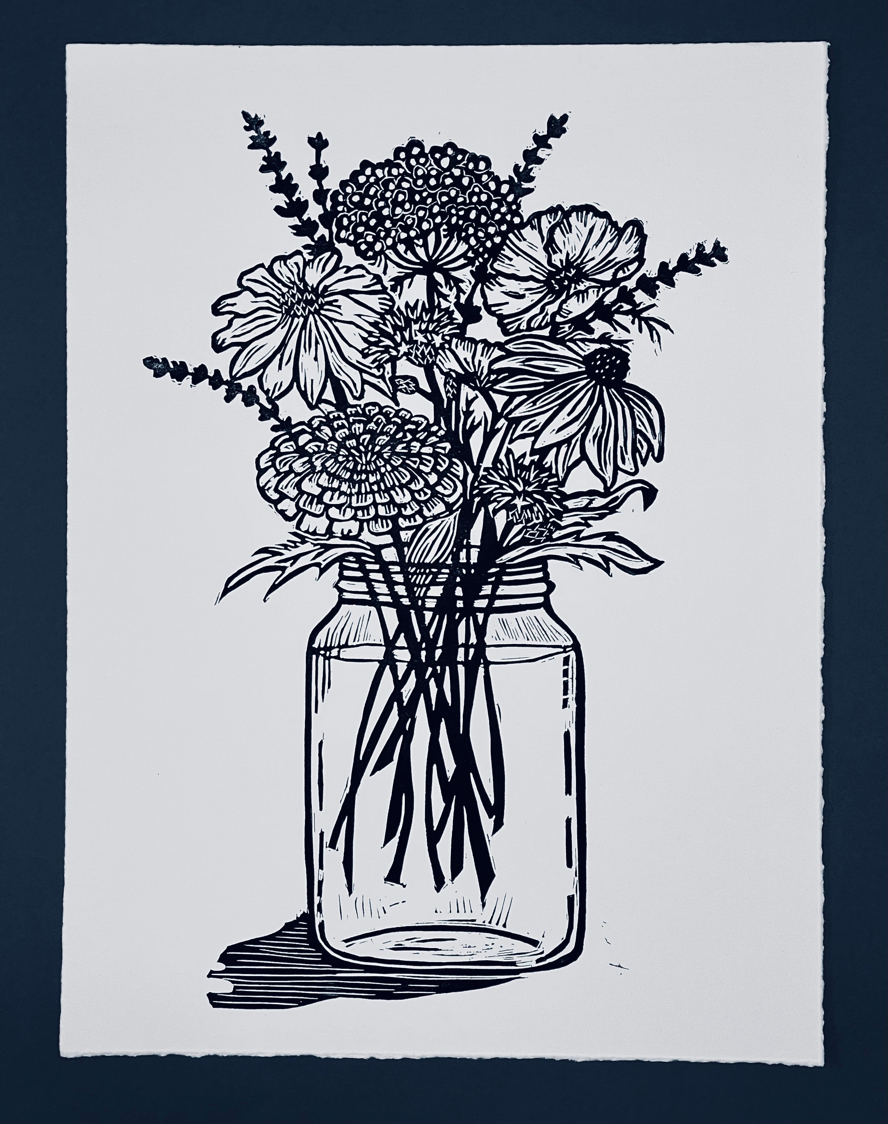 print of wildflowers in ball jar