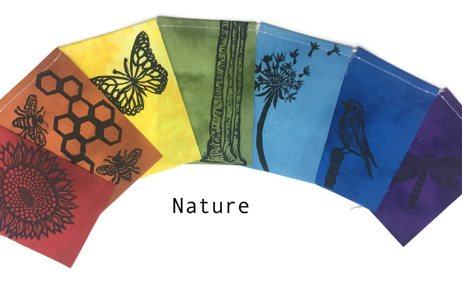 Small Flag Set with images of nature handprinted on them