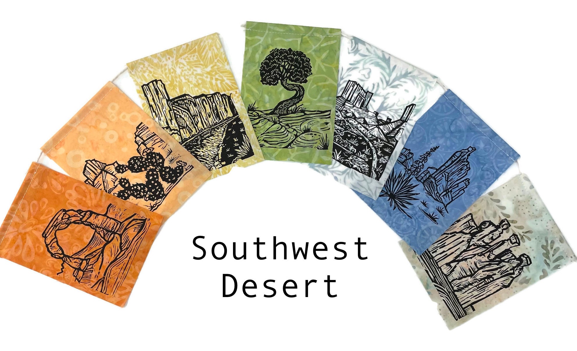 Small Flag Set with images of the desert handprinted on them