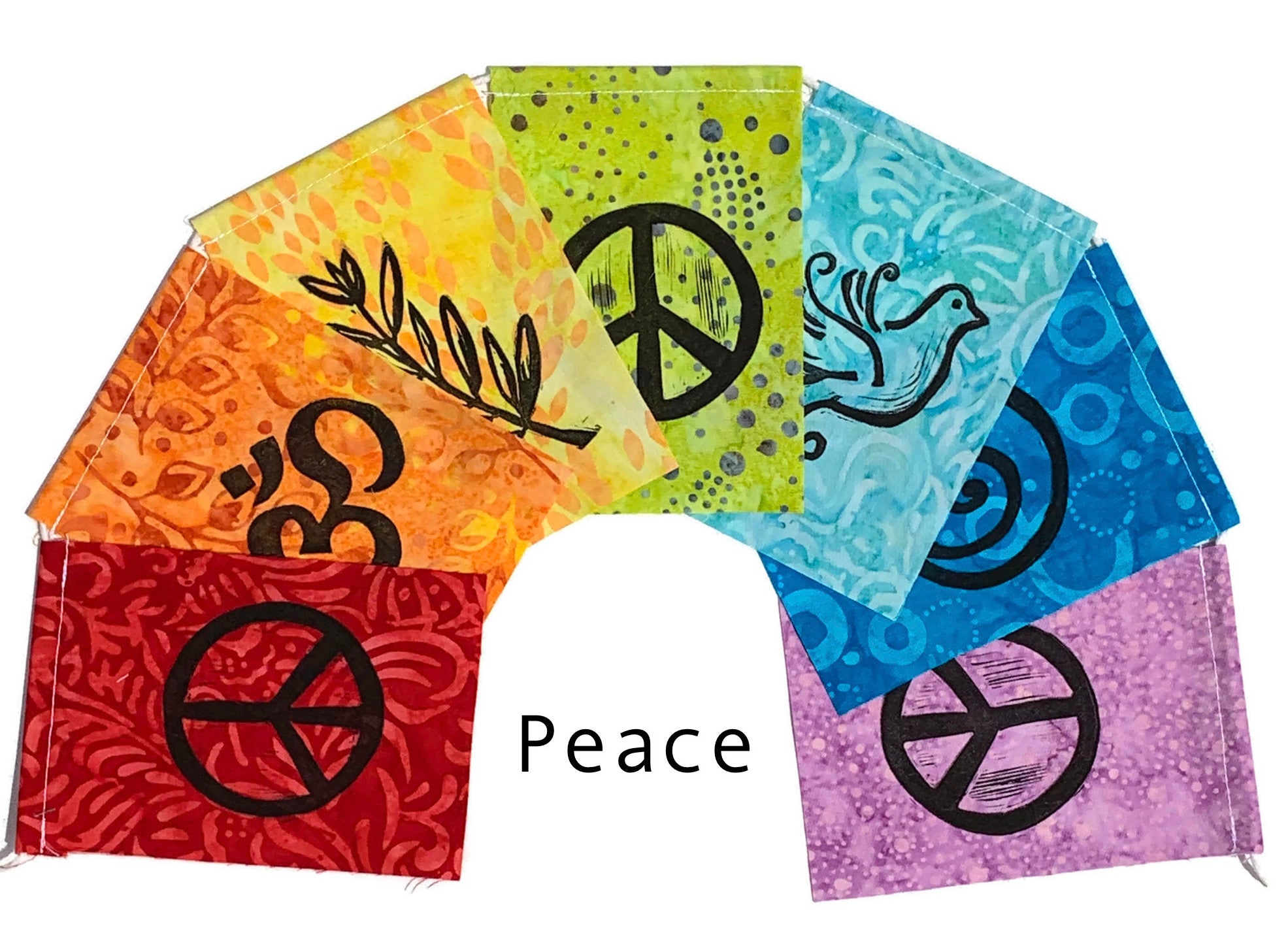 Small Flag Set with images of peace signs handprinted on them
