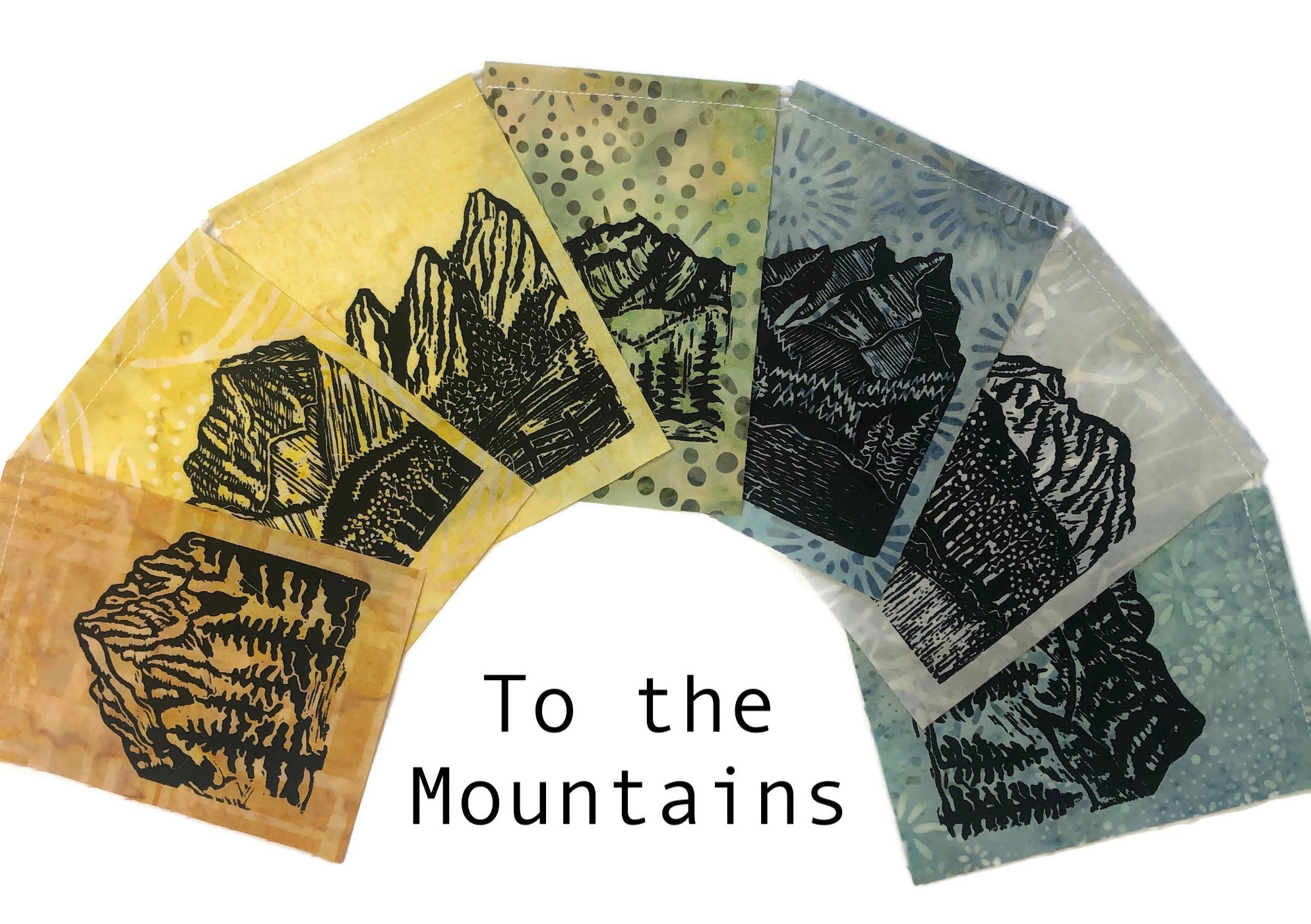 Small Flag Set with images of Mountains handprinted on them