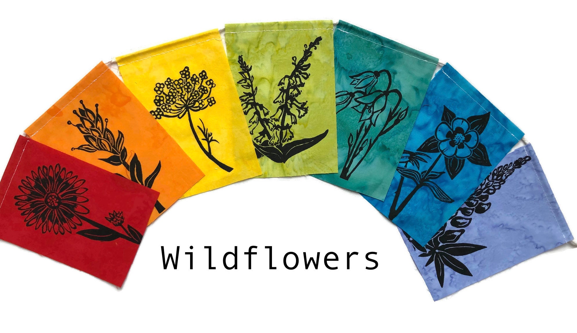 Small Flag Set with images of wildflowers handprinted on them