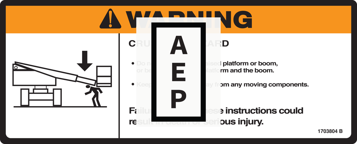 JLG Decal, Warning Crushing 1703804 | Aerial Equipment Parts