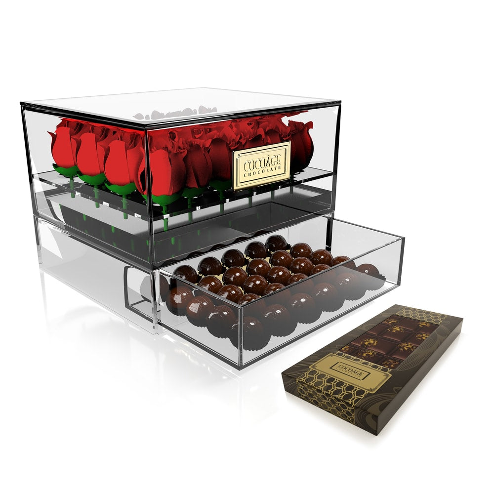 Acrylic Box With Drawer 25 Roses 23k Gold Chocolate Bar Cocoage Addict