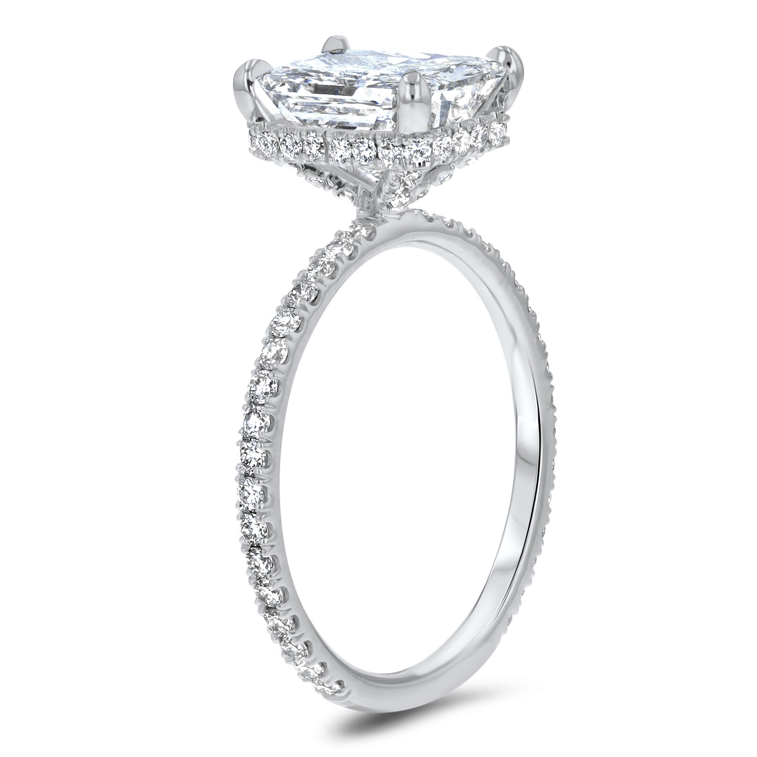 radiant cut hidden halo engagement ring