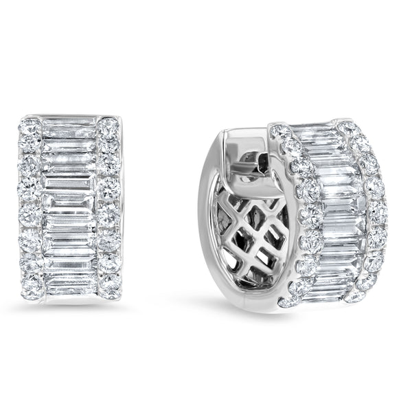 DIAMOND HUGGIE HOOPS WITH DANGLE BAGUETTE DIAMONDS – Diamond Bar Jewelry