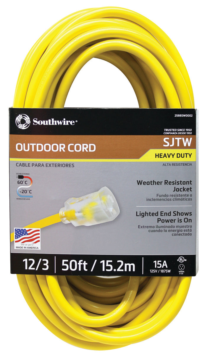 Southwire Vinyl Extension Cord, 50 ft, 1 Outlet, Red, 1/EA