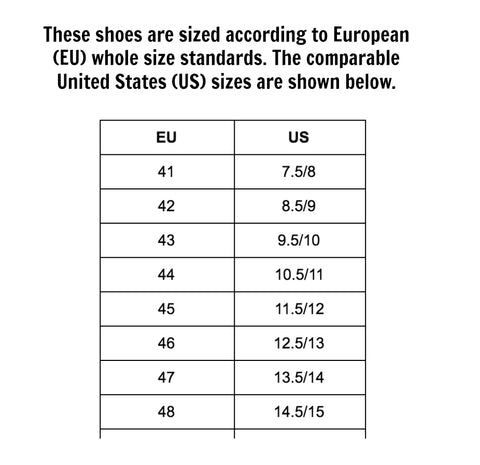 size guide shoes mens