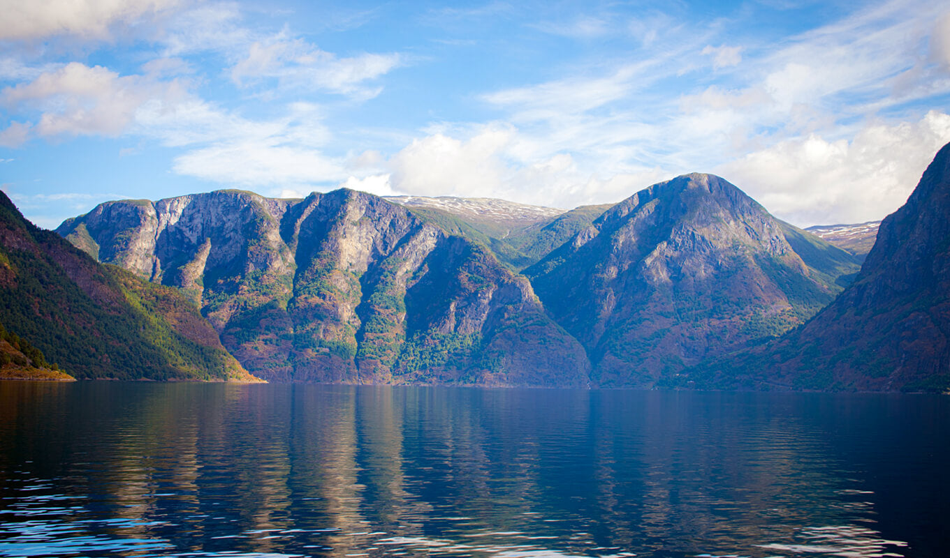 Reflection of a mountain at Nærøyfjord, Norway