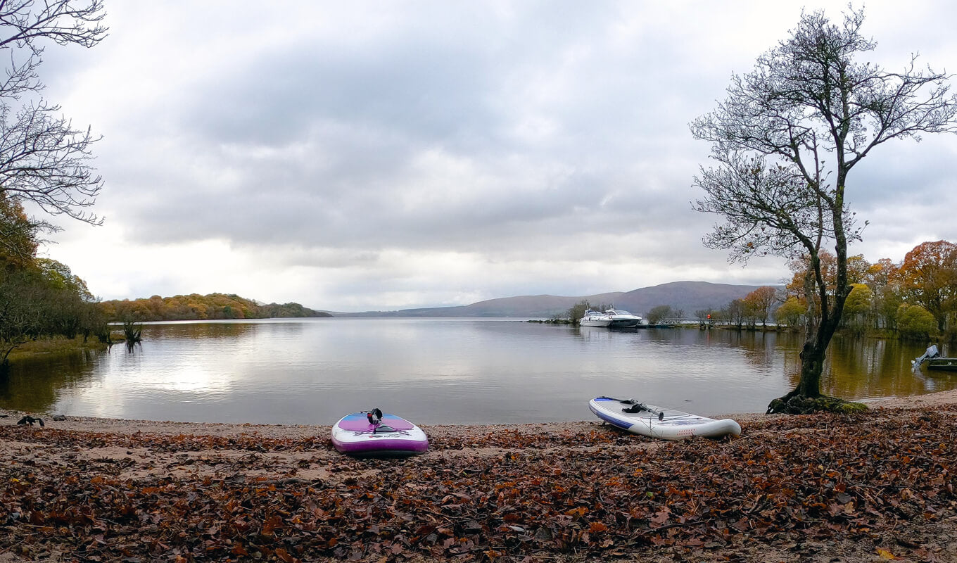 Paddle boards on the Littoral land of Loch Lomond