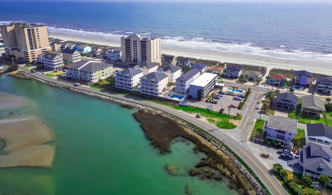 An aerial view of cherry grove marsh, South carolina