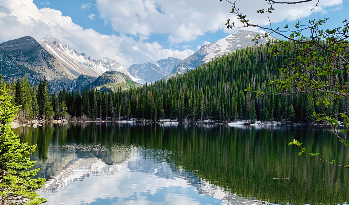 Reflection of a mountain on Lake Estes