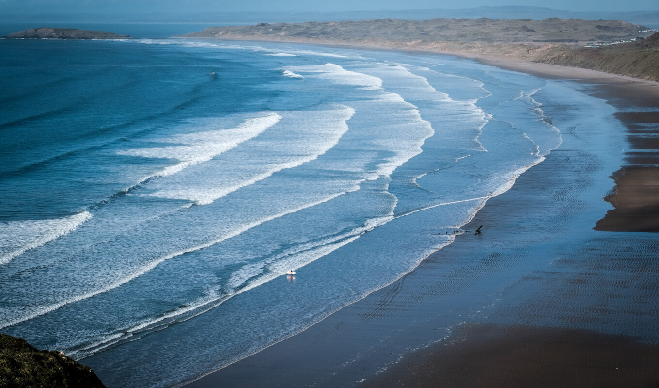 Luftaufnahme von Rhossili Bay, Gower, Wales