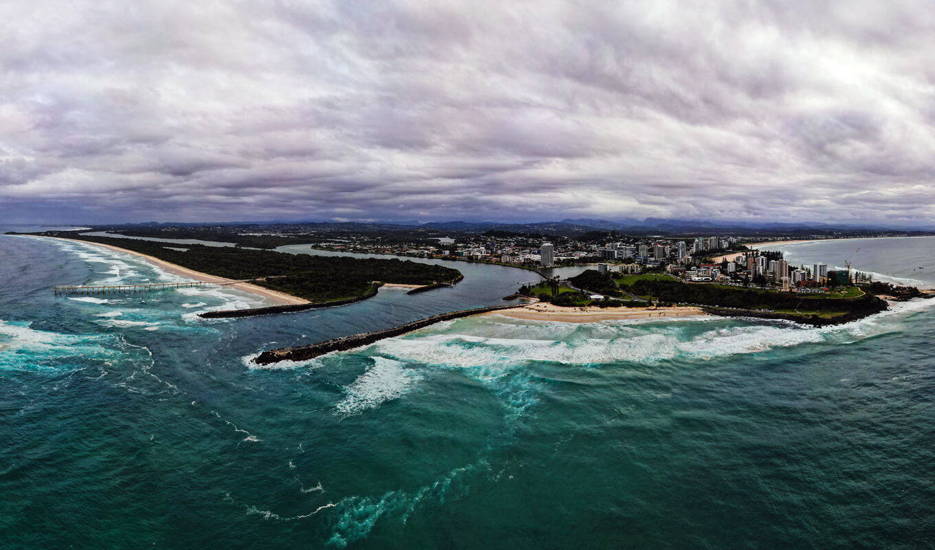 Aerial view of Beautiful Tweed Heads Inlet, New South Wales