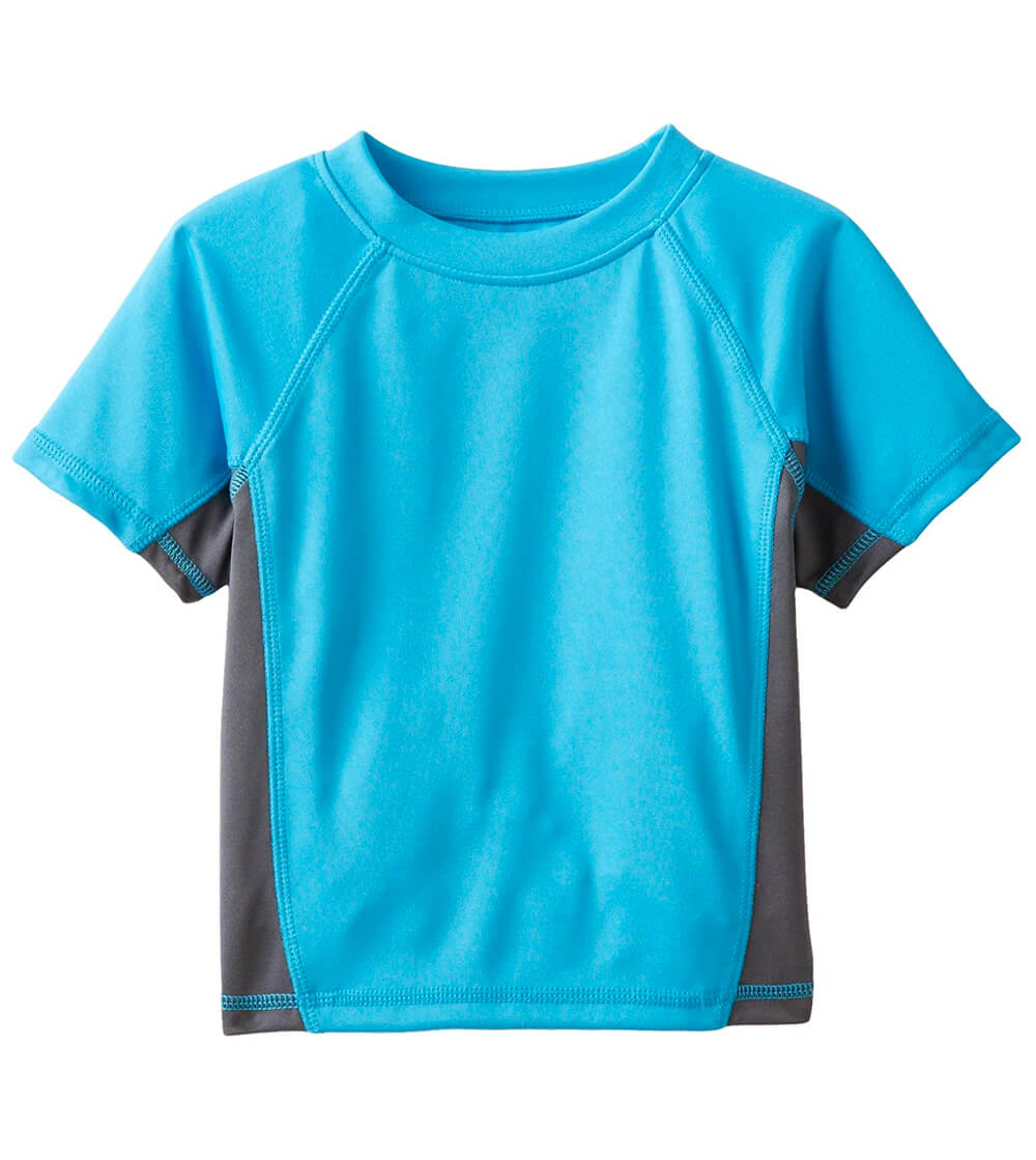 Aqua blue Kanu surf boy's short sleeves rashguard swim shirt