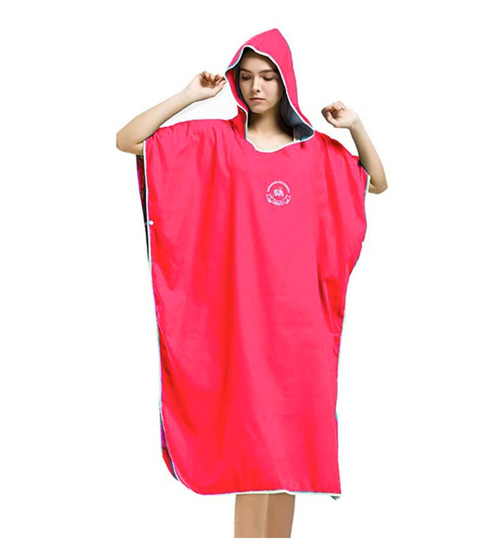 Roter Mikrofaser-Surf-Strandtuch-Bademantel-Poncho