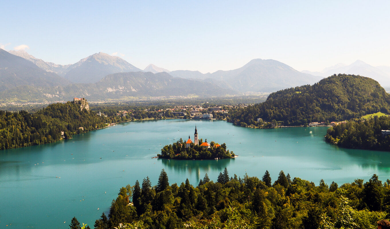 Island at the center of Lake Bled, Slovenia