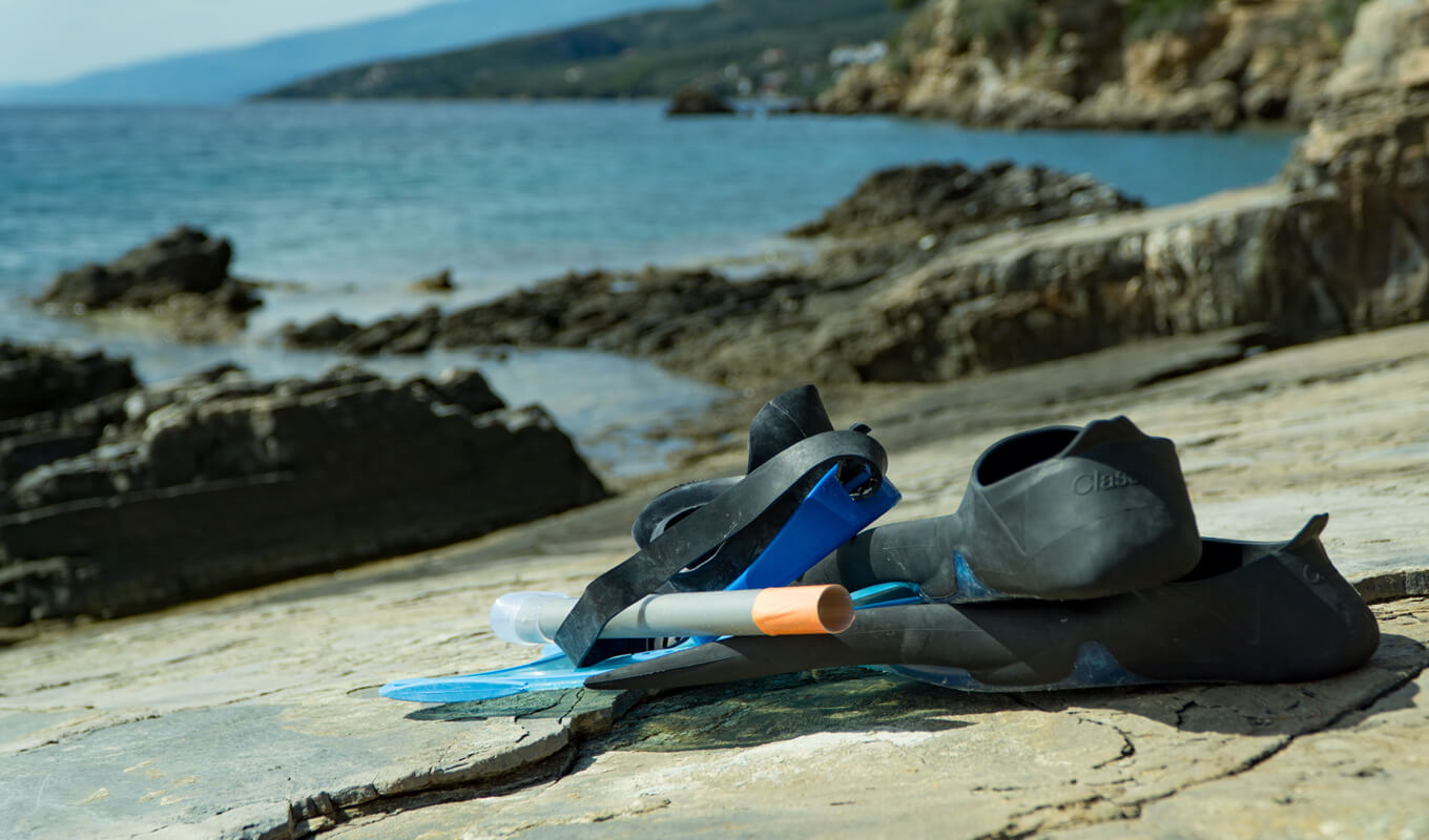 Three components of a snorkeling gear