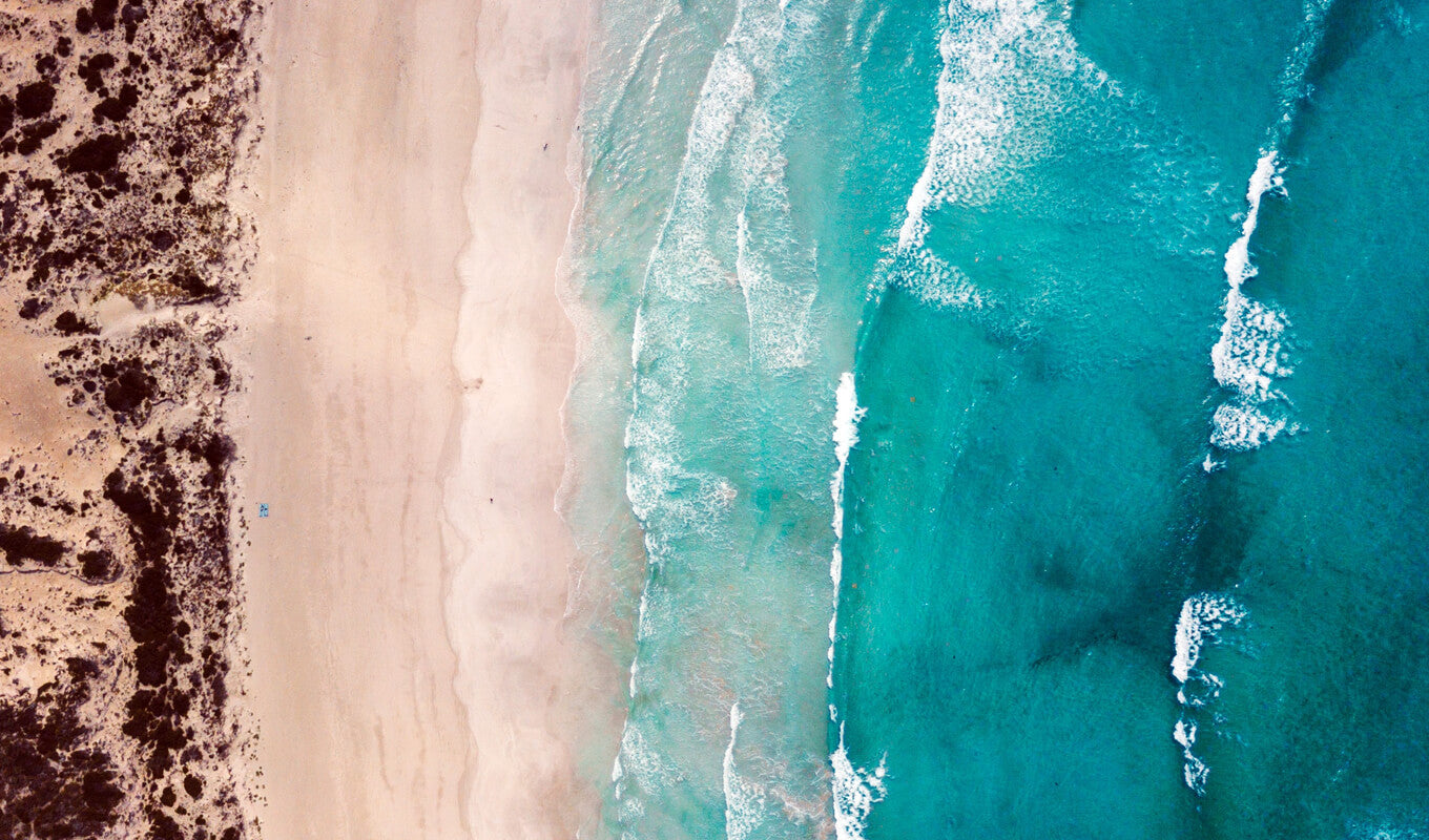 Aerial view of sandy beach coffin bay, South Australia
