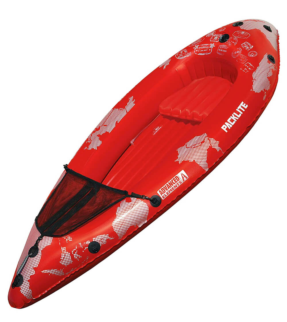 Red one person ultra compact inflatable kayak