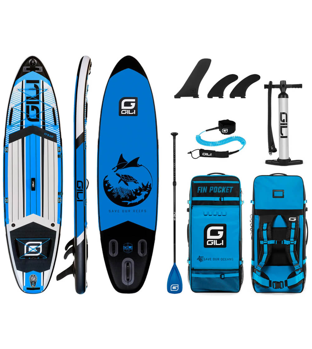 Air inflatable paddle board package, blue